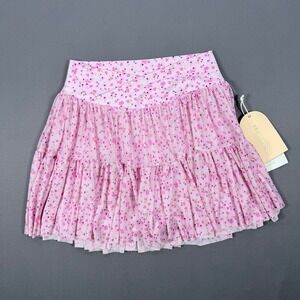 Blogilates Girls L Pink Floral Recycled Mesh Ballerina Skort Pockets Activewear